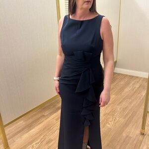 Alex Evenings Midnight Blue Cocktail Dress with Slit/Ruffle